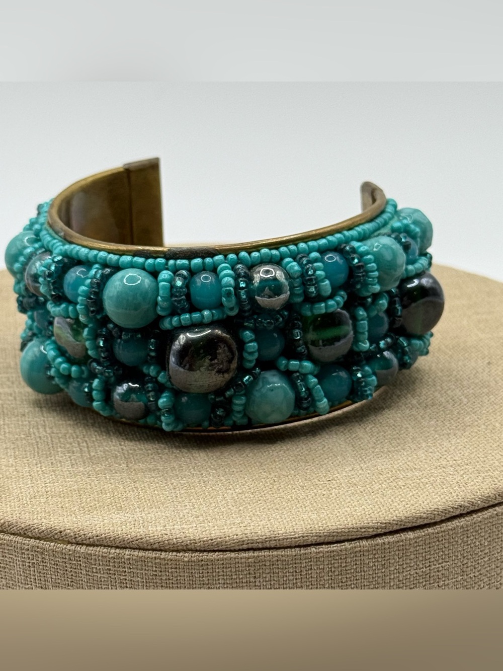 Turquoise blue seed Beaded Cuff Bracelet - Women Jewelry